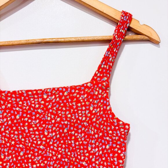 AMERICAN EAGLE – Orange Floral Smocked Crop Tank Top | Cotton Summer | Small * - Picture 4 of 7